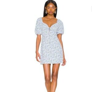 NEW More To Come Mini Dress Sherrie Puff Sleeves Bare Back Blue Floral